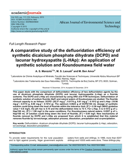 A Comparative Study of the Defluoridation Efficiency of Synthetic