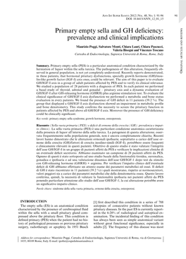 Primary Empty Sella and GH Deficiency: Prevalence and Clinical