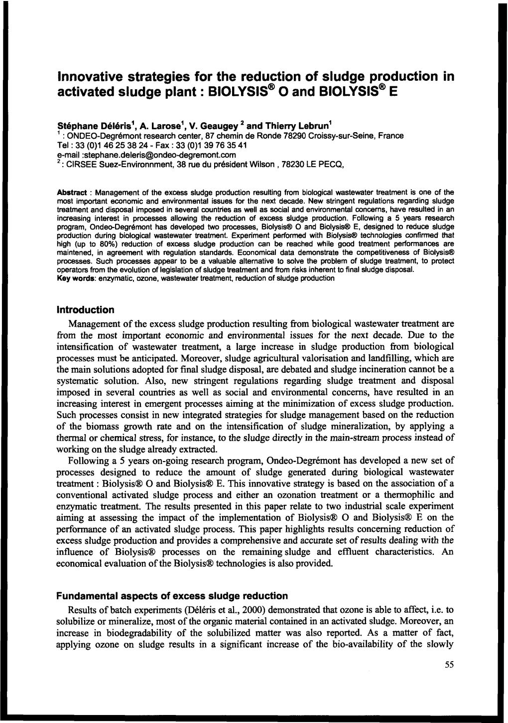 Innovative Strategies for the Reduction of Sludge Production in Activated Sludge Plant: BIOLYSIS® O and BIOLYSIS® E