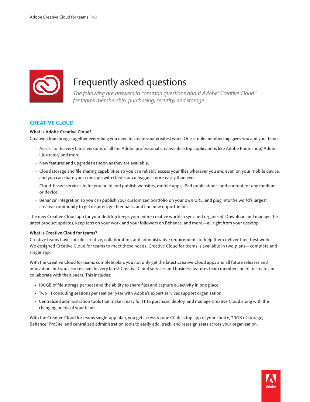 Adobe Creative Cloud for Teams FAQ