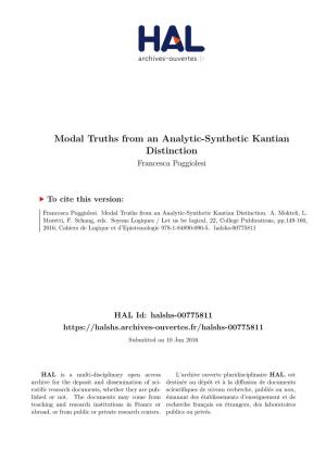 Modal Truths from an Analytic-Synthetic Kantian Distinction Francesca Poggiolesi