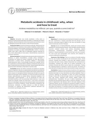 Metabolic Acidosis in Childhood: Why, When and How to Treat Acidose Metabólica Na Infância: Por Que, Quando E Como Tratá-La?