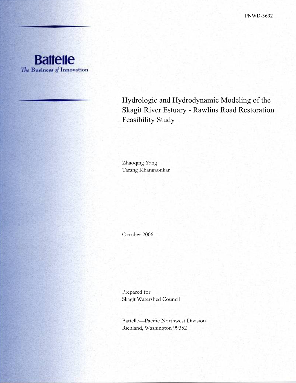 Hydrologic and Hydrodynamic Modeling of the Skagit River Estuary - Rawlins Road Restoration Feasibility Study