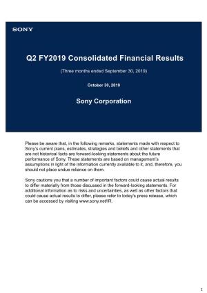 Q2 FY2019 Consolidated Financial Results