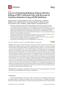 Low-Level Ionizing Radiation Induces Selective Killing of HIV-1-Infected Cells with Reversal of Cytokine Induction Using Mtor Inhibitors