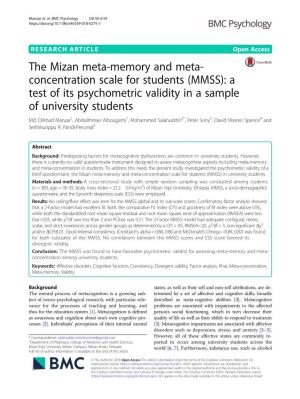 The Mizan Meta-Memory and Meta-Concentration Scale for Students (MMSS) in University Students
