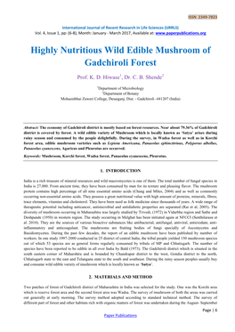 Highly Nutritious Wild Edible Mushroom of Gadchiroli Forest