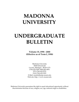 Madonna University Undergraduate Bulletin
