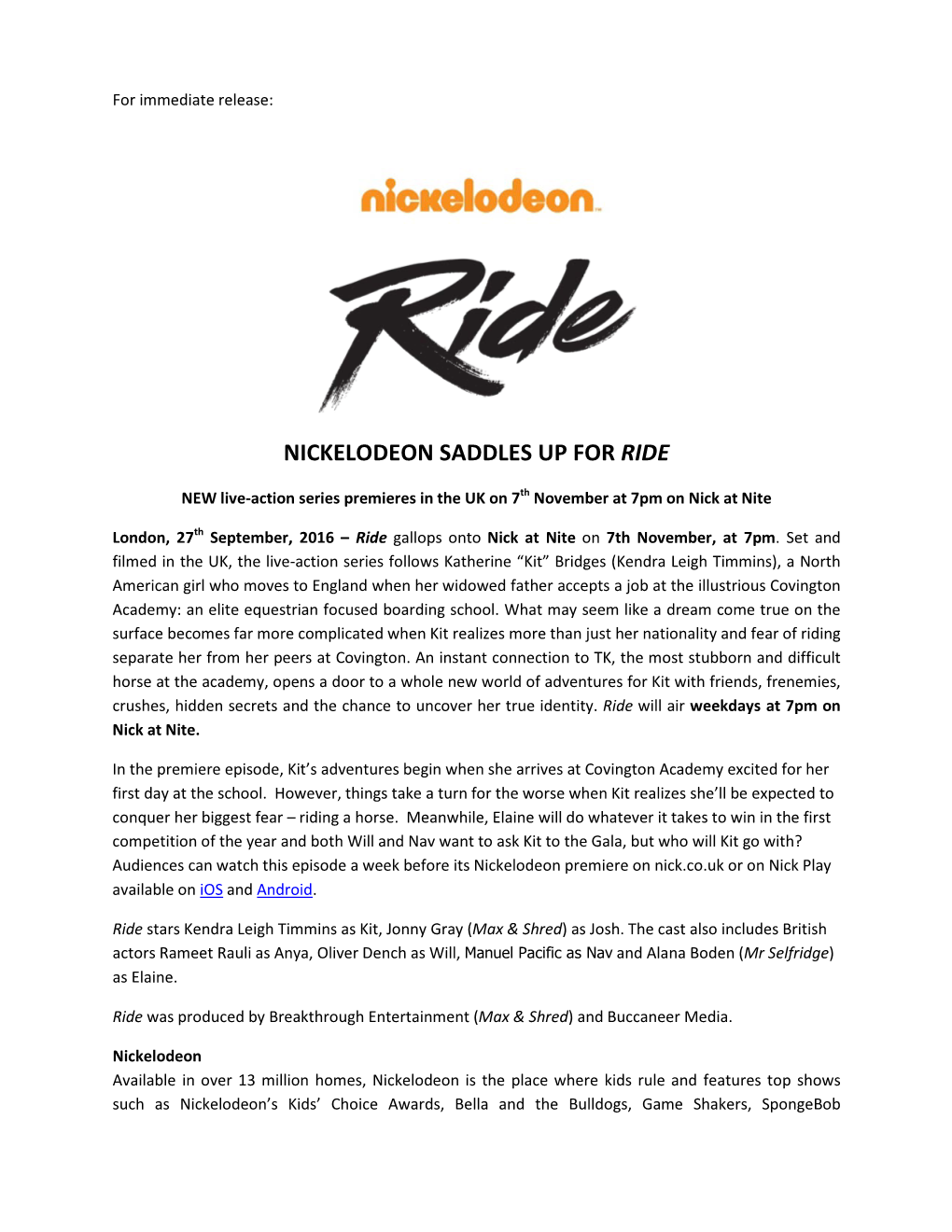 Nickelodeon Saddles up for Ride