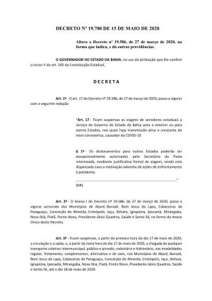 Decreto Nº 19.700 De 15 De Maio De 2020