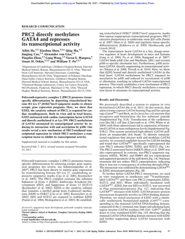 PRC2 Directly Methylates GATA4 and Represses Its Transcriptional Activity