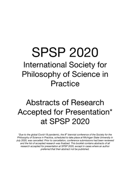 SPSP 2020 International Society for Philosophy of Science in Practice