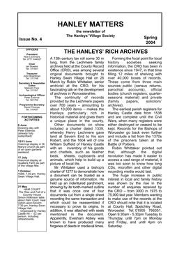 HANLEY MATTERS the Newsletter of the Hanleys’ Village Society Issue No