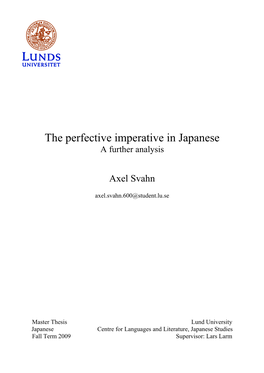 The Perfective Imperative in Japanese a Further Analysis