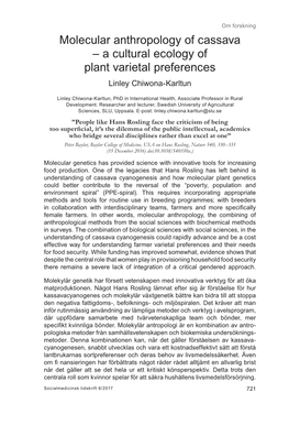 Molecular Anthropology of Cassava – a Cultural Ecology of Plant Varietal Preferences Linley Chiwona-Karltun