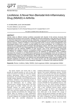 Licofelone: a Novel Non-Steriodal Anti-Inflammatory Drug (NSAID) in Arthritis