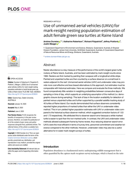 (Uavs) for Mark-Resight Nesting Population Estimation of Adult Female Green Sea Turtles at Raine Island