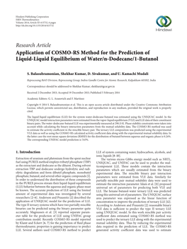 Research Article Application of COSMO-RS Method for the Prediction of Liquid-Liquid Equilibrium of Water/N-Dodecane/1-Butanol