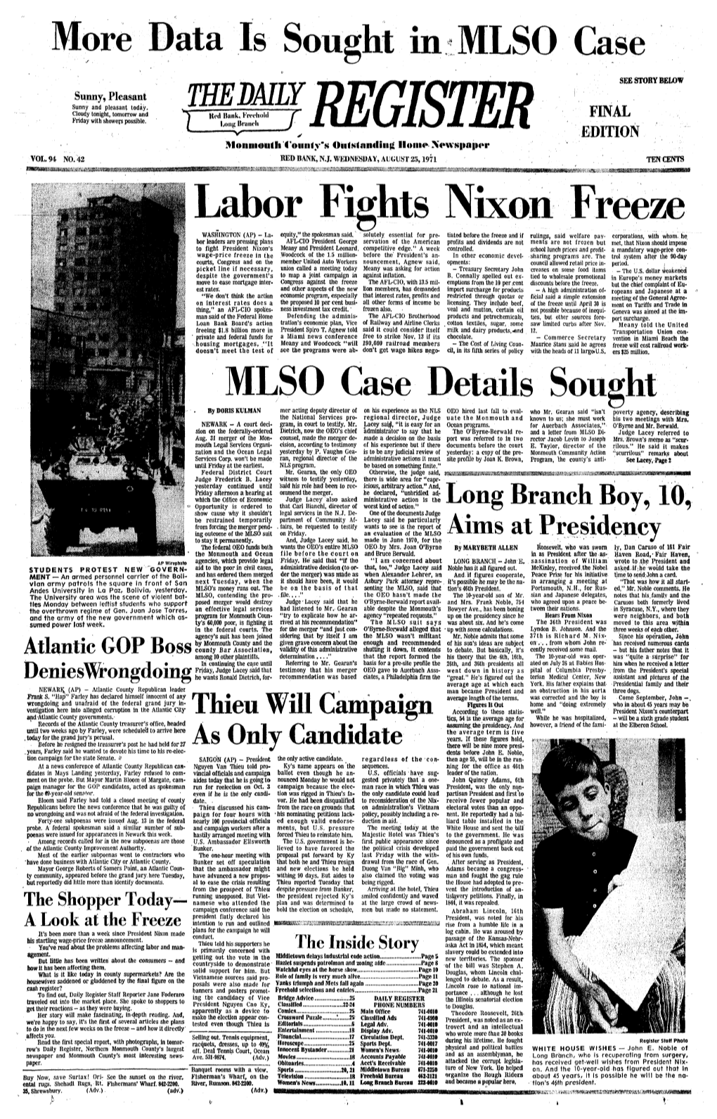 Labor Fights Nixon Freeze WASHINGTON (AP) - La- Equity,