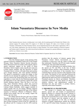Islam Nusantara Discourse in New Media