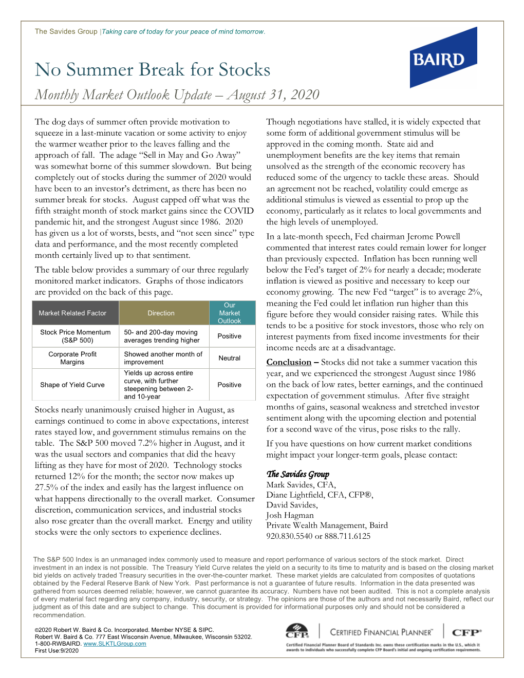 No Summer Break for Stocks Monthly Market Outlook Update – August 31, 2020