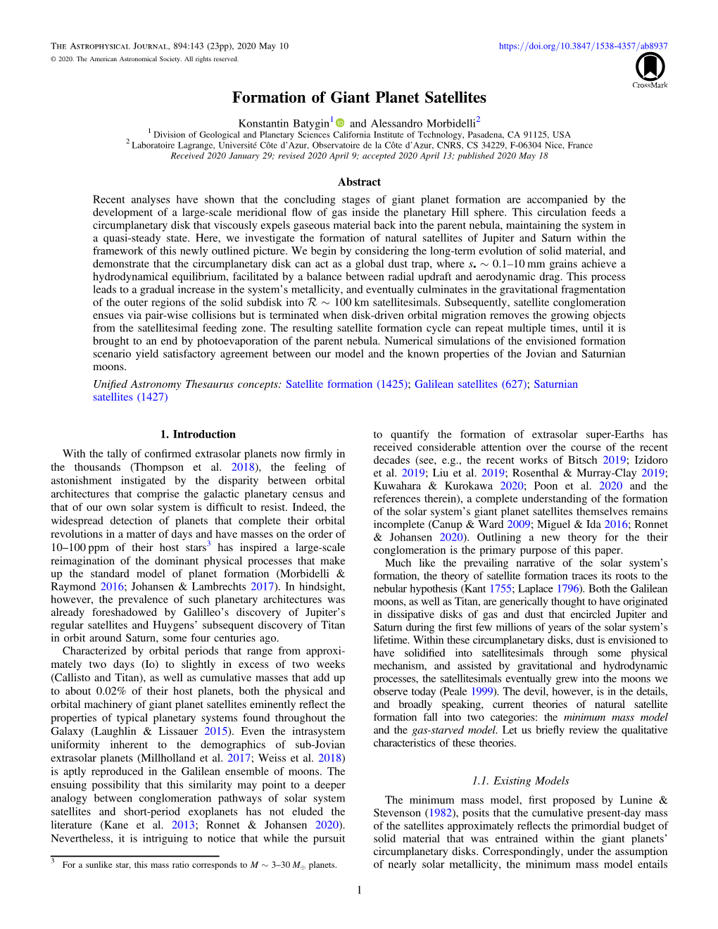 Formation of Giant Planet Satellites