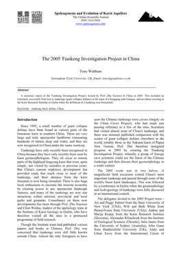 The 2005 Tiankeng Investigation Project in China