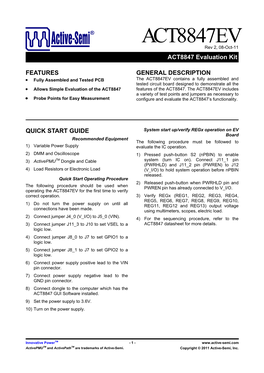 ACT8847EV Rev 2, 08-Oct-11 ACT8847 Evaluation Kit