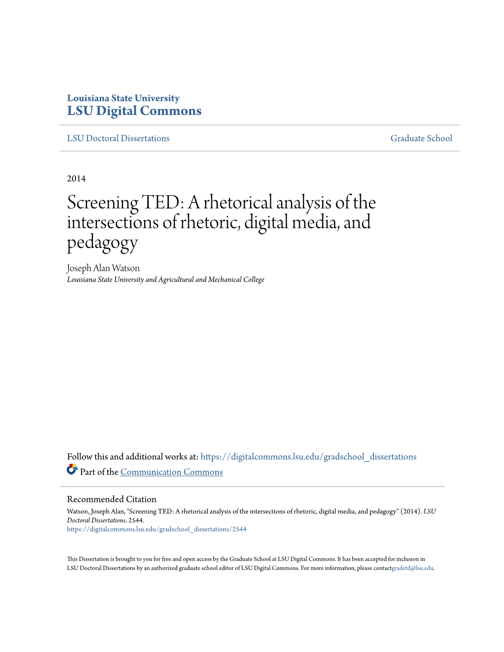 Screening TED: a Rhetorical Analysis of the Intersections of Rhetoric, Digital Media, and Pedagogy