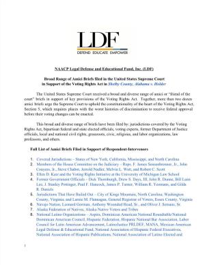 NAACP Legal Defense and Educational Fund, Inc. (LDF) Broad Range of Amici Briefs Filed in the United States