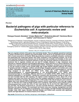 Bacterial Pathogens of Pigs with Particular Reference to Escherichia Coli: a Systematic Review and Meta-Analysis