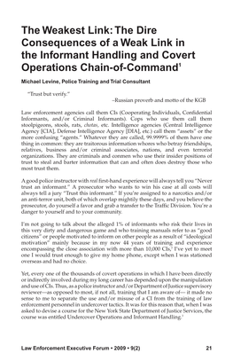 The Weakest Link: the Dire Consequences of a Weak Link in the Informant Handling and Covert Operations Chain-Of-Command