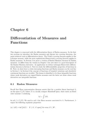 Chapter 6 Differentiation of Measures and Functions