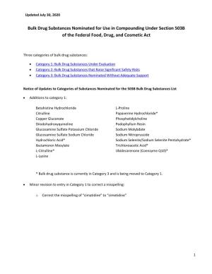 Bulk Drug Substances Nominated for Use in Compounding Under Section 503B of the Federal Food, Drug, and Cosmetic Act