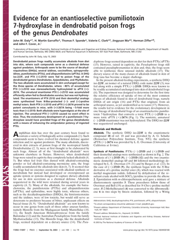 Evidence for an Enantioselective Pumiliotoxin 7-Hydroxylase in Dendrobatid Poison Frogs of the Genus Dendrobates