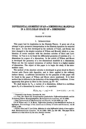 DIFFERENTIAL GEOMETRY of an M-DIMENSIONAL MANIFOLD in A
