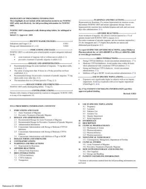 HIGHLIGHTS of PRESCRIBING INFORMATION These Highlights Do Not Include All the Information Needed to Use NURTEC ODT Safely and Ef