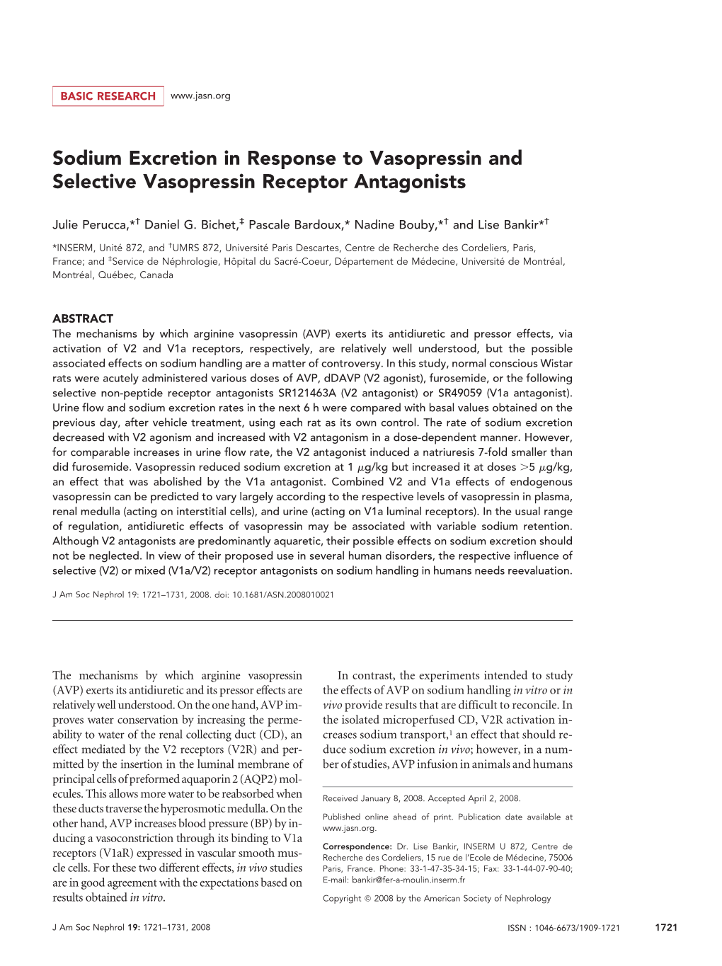 Sodium Excretion in Response to Vasopressin and Selective Vasopressin Receptor Antagonists