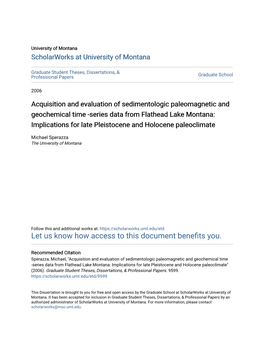 Series Data from Flathead Lake Montana: Implications for Late Pleistocene and Holocene Paleoclimate