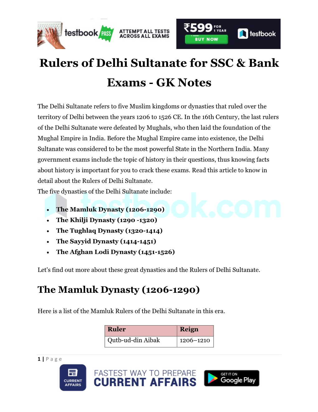 Rulers of Delhi Sultanate for SSC & Bank Exams