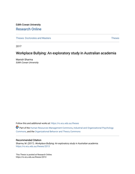 Workplace Bullying: an Exploratory Study in Australian Academia