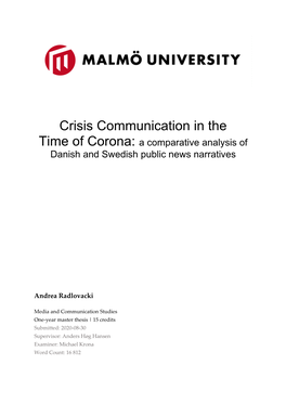 Crisis Communication in the Time of Corona: a Comparative Analysis of Danish and Swedish Public News Narratives