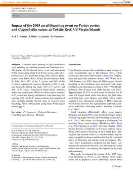 Impact of the 2005 Coral Bleaching Event on Porites Porites and Colpophyllia Natans at Tektite Reef, US Virgin Islands