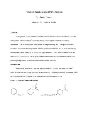 Nitration Reactions and HPLC Analysis By: Justin Dancer Mentor: Dr. Valerie Burke