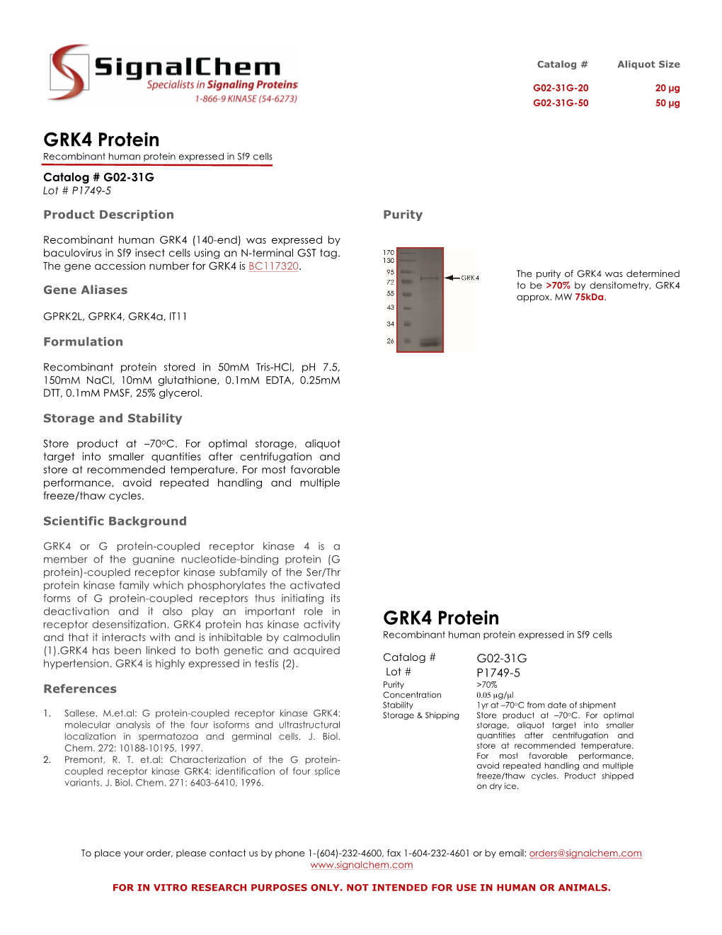 GRK4 Protein Recombinant Human Protein Expressed in Sf9 Cells