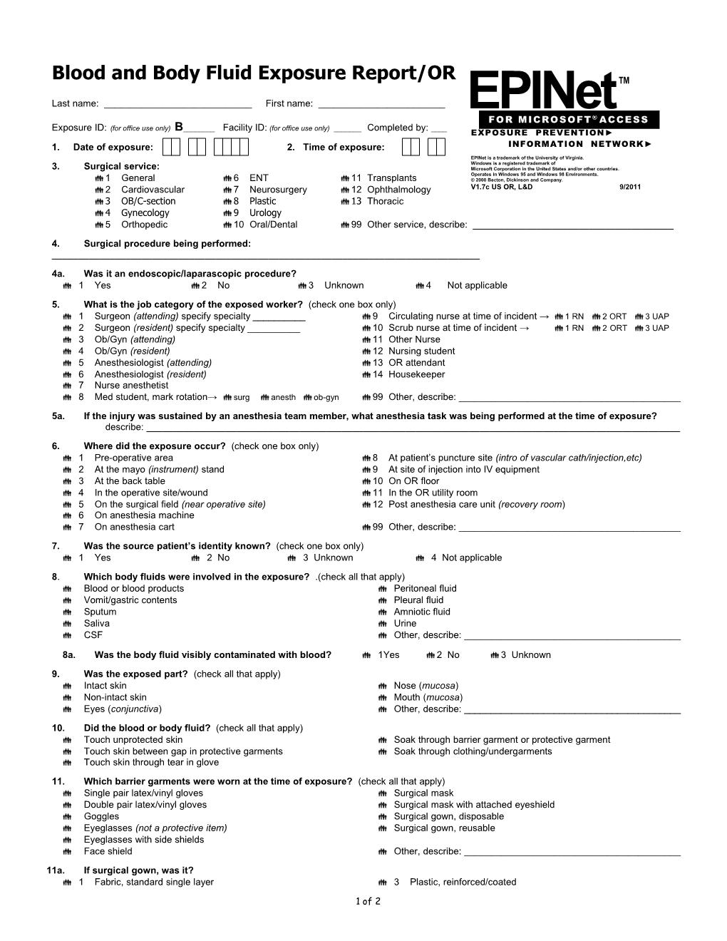 Blood and Body Fluid Exposure Report