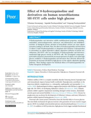 Effect of 8-Hydroxyquinoline and Derivatives on Human Neuroblastoma SH-SY5Y Cells Under High Glucose
