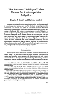 Durie, Daralyn J. and Lemley, Mark A., the Antitrust Liability of Labor