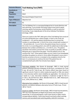 Outcome Measure Trail-Making Test (TMT)