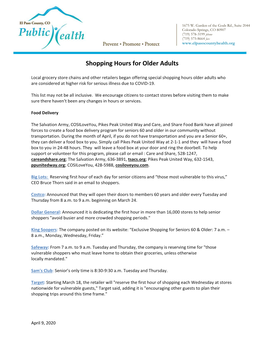 Shopping Hours for Older Adults